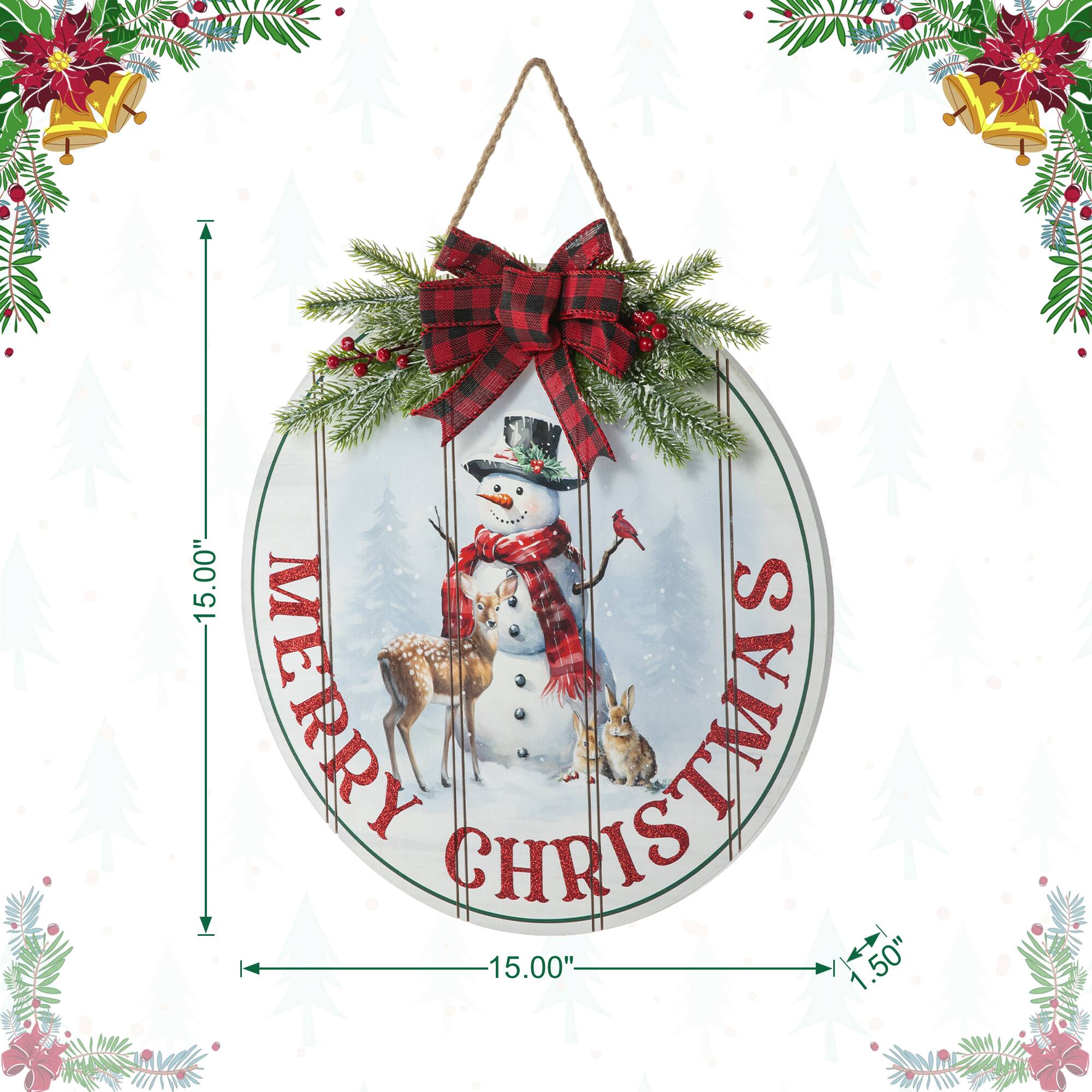 Glitzhome® 15" Merry Christmas Round Door Hanger